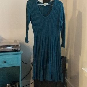 Dark Teal V-Neck Sweater Dress